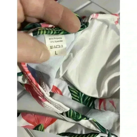 Floral Tropical Leaves Flowers Women’s Swimsuit With Two Tops L,1 Bottom Xl 3pcs - Picture 10 of 16